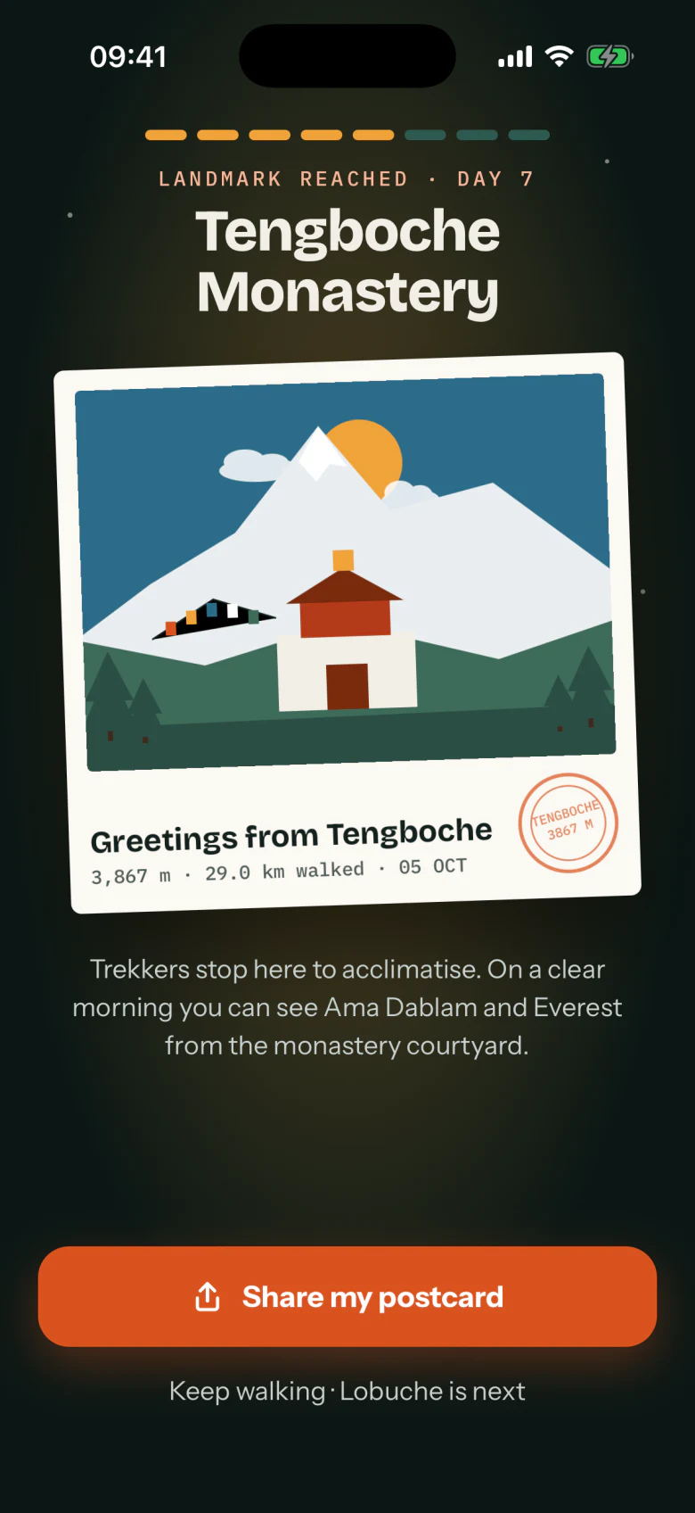 A landmark reached: the postcard for Tengboche Monastery.
